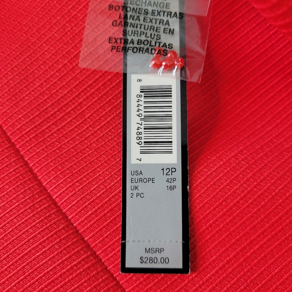 Tahari ASL Skirt Suit Size 12P Coral Beaded Embroidered Blazer Textured New - Picture 9 of 12